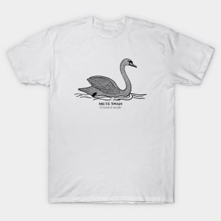 Swan with Common and Latin Names - detailed water bird design - black and white T-Shirt